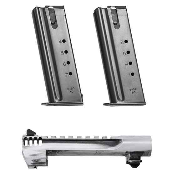 Two pistol magazines and handgun slide