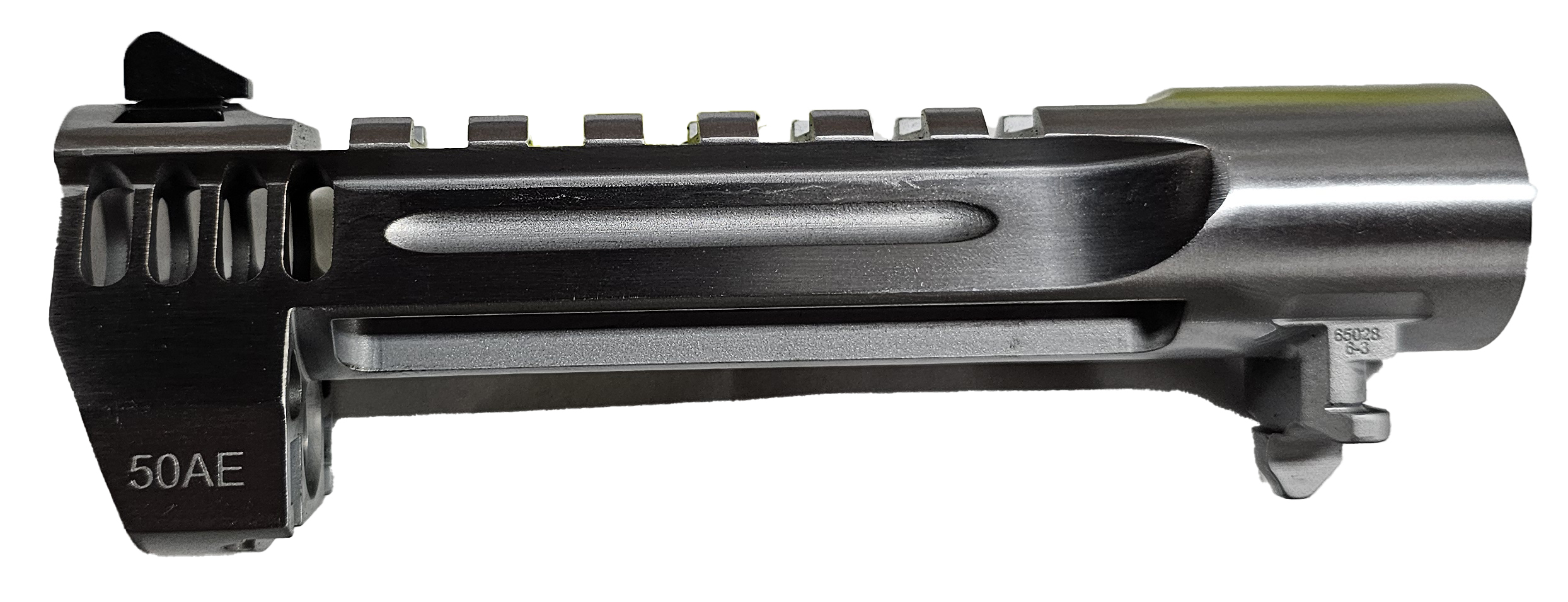Metal pistol slide assembly marked 50AE