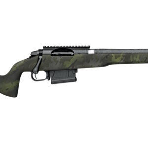 Camouflage bolt-action rifle on white background