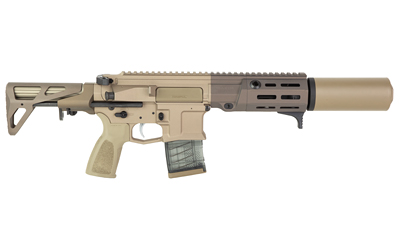 Tan modern rifle with suppressor and magazine