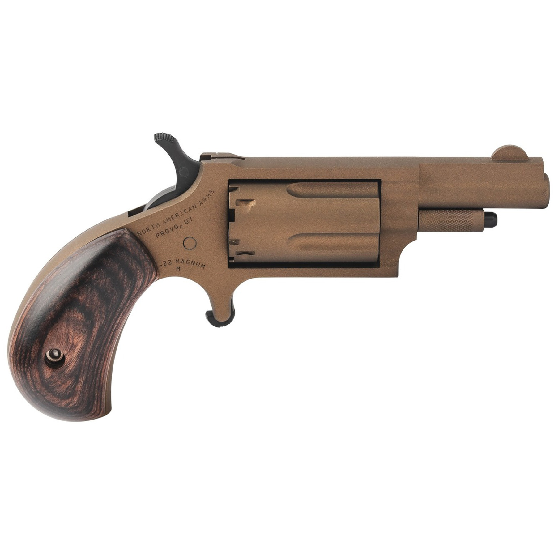 Compact revolver with wooden grip on white background