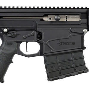 Black tactical rifle with brace and magazine