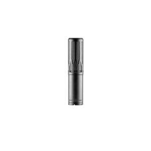 Black cylindrical firearm suppressor on white background