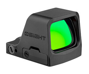 Compact black reflex sight with green lens