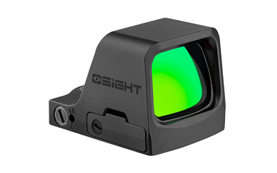 Compact black reflex sight with green lens