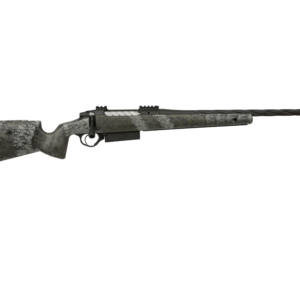 Bolt-action rifle with camo stock and fluted barrel