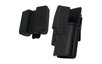 Black tactical belt holster and attachment clip