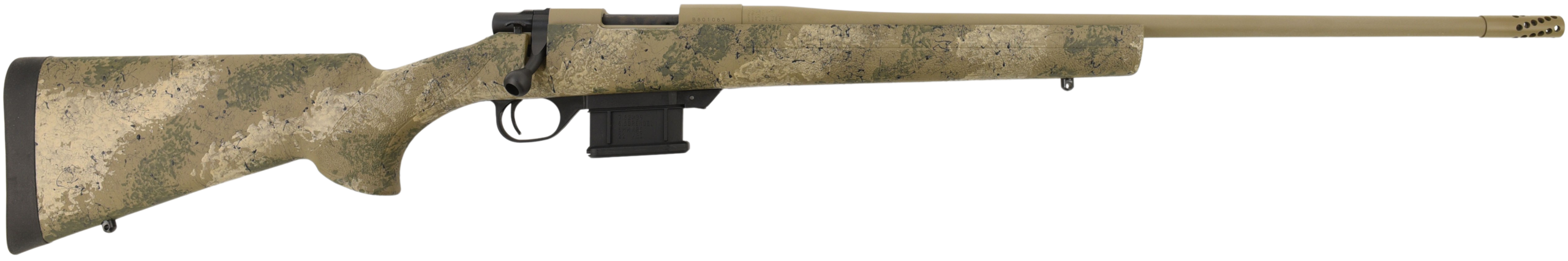 Camouflaged bolt-action rifle with detachable magazine