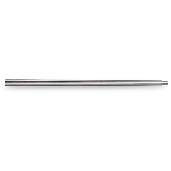 Polished metal shaft with stepped end on white background