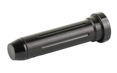 Black cylindrical metal component with grooved body