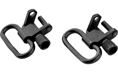 Two black metal sling swivel mounts
