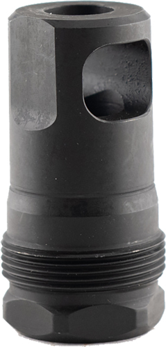 Black metal muzzle brake with side ports