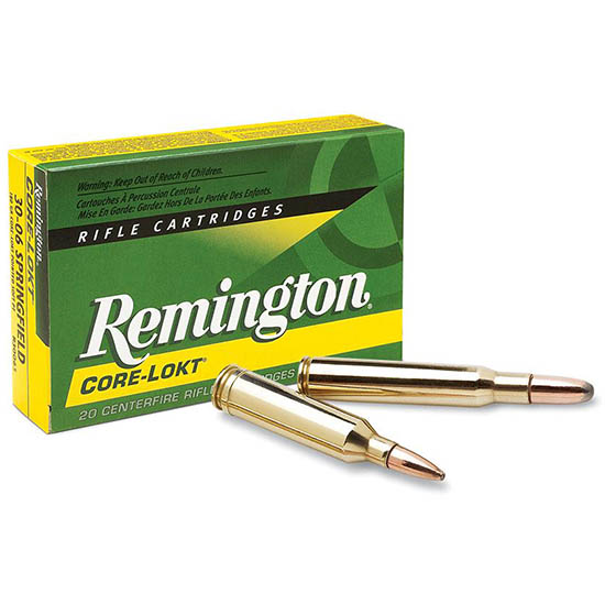Remington Core-Lokt rifle cartridge box and bullets