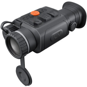 Handheld thermal monocular with control buttons and lens cap