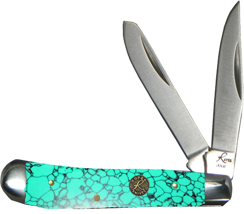 Turquoise-handled pocket knife with two open blades