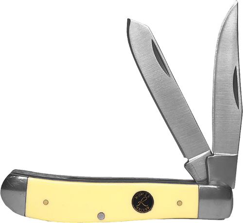 Yellow-handled folding pocket knife with two blades