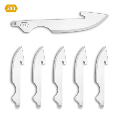 Knife blade templates with curved hook designs