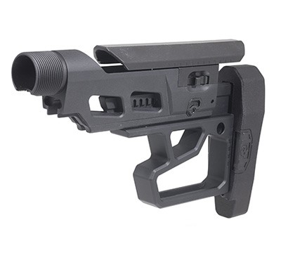 Adjustable tactical rifle stock in black polymer