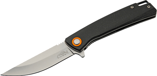 Black folding pocket knife with silver blade