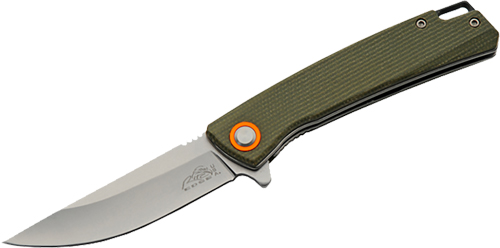 Green-handled folding knife with silver blade