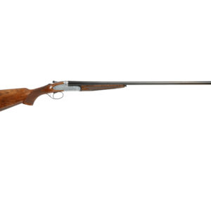 Side-by-side double-barrel shotgun on white background
