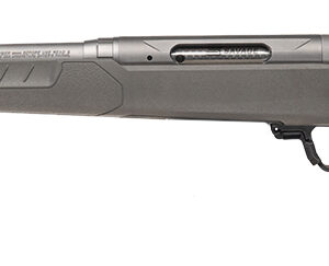 Silver bolt-action rifle with black stock