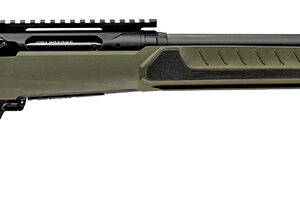 Bolt-action rifle with green synthetic stock