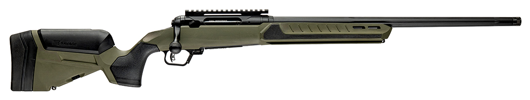 Bolt-action rifle with green synthetic stock