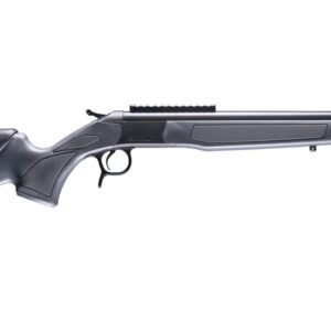 Black bolt-action rifle on white background
