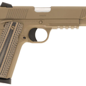 Tan semi-automatic handgun isolated on white background