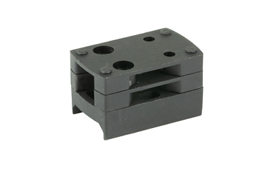 Black metal clamping block with drilled holes