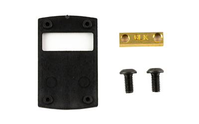 Black mounting bracket with brass plate and screws