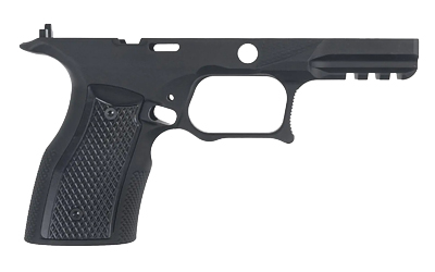 Black polymer handgun frame without slide