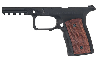 Handgun frame with wooden grip panel