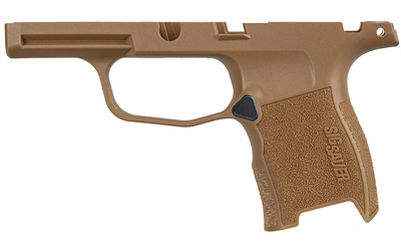 Tan handgun frame with textured grip