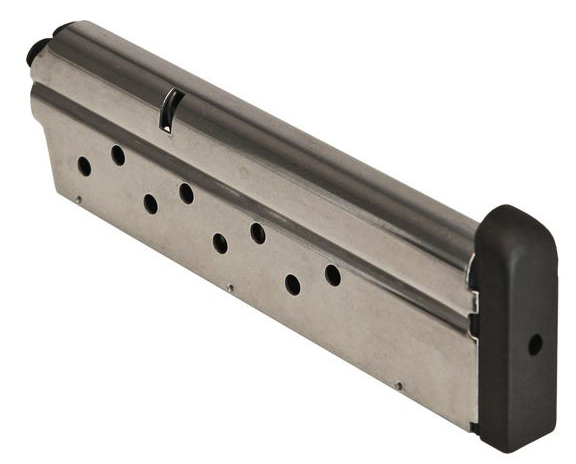 Stainless steel pistol magazine with witness holes