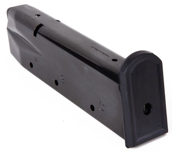 Black handgun magazine on white background