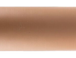 Tan cylindrical firearm suppressor with black end cap