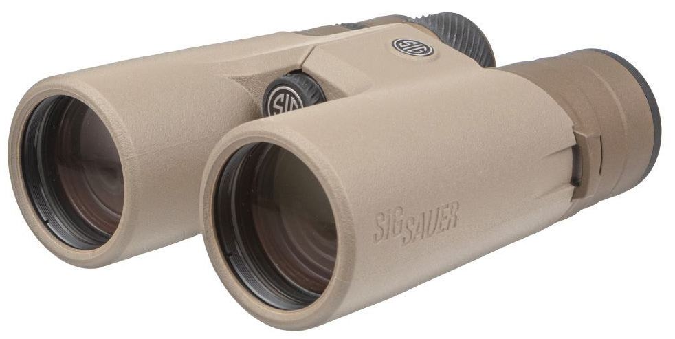 Tan SIG Sauer binoculars on white background