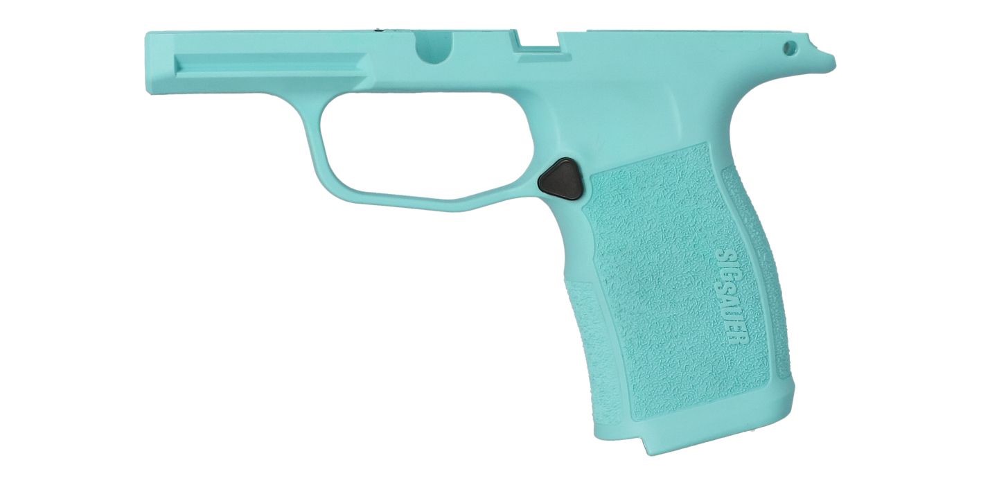 Turquoise handgun frame with textured grip