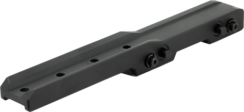 Black metal mounting rail with screws