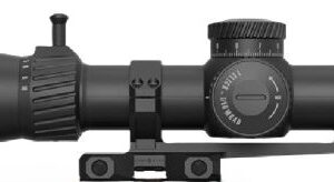 Black rifle scope with adjustment turrets and mount