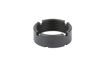 Black threaded locknut with notched outer edge