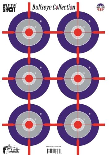 Six bullseye shooting targets with red centers