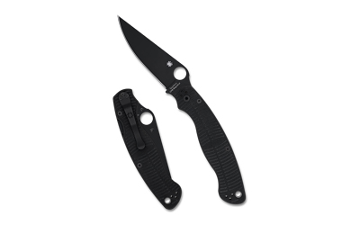 Black folding pocket knife open and closed