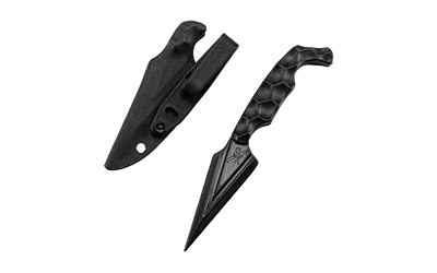 Black tactical dagger with sheath on white background