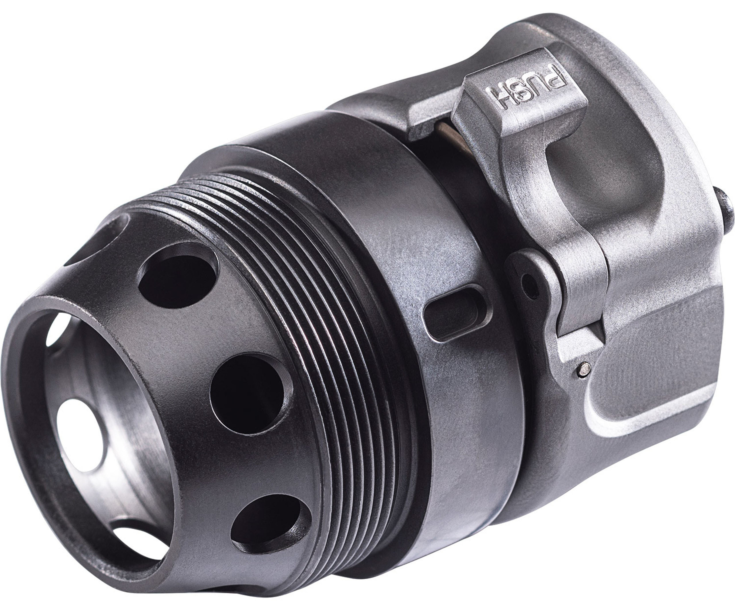Metal industrial quick-release coupling with threaded end