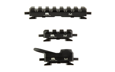 Three black tactical scope rail mounts