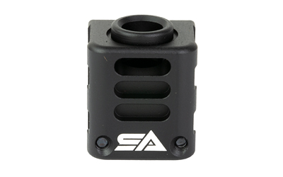 Black metal muzzle brake with SA logo