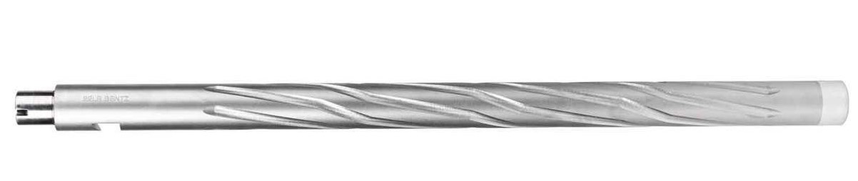 Spiral-fluted metal reamer tool on white background